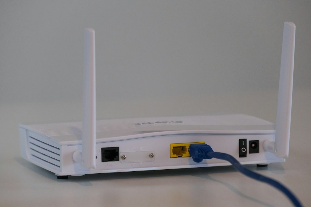 Home router with connected Ethernet cable